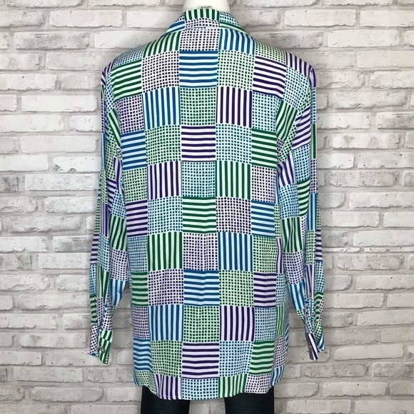 DVF Vintage Silk Blouse w/ dots and lines, medium - Picture 6 of 7